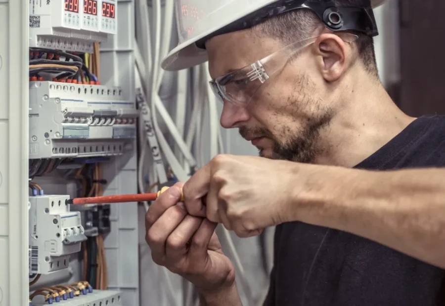 Electricista midiendo un tablero eléctrico domiciliario